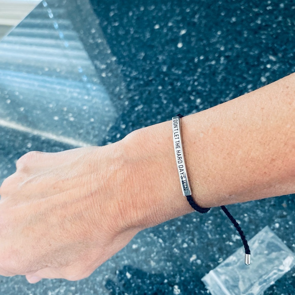 Inspirational Silver Bar Bracelet with Black Cord